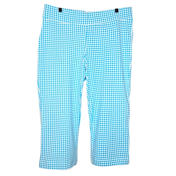 Lands End Womens Island Turquoise Gingham Print Starfish Crop Pants Size Large - Picture 1 of 10